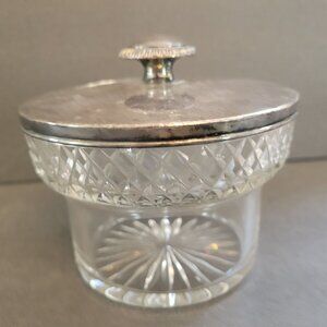 Vintage Cut Glass Jar With Silver-Plated Lid & Knob